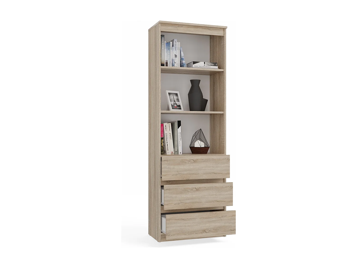 Libreria moderna 60x180x35 cm con cassetti rovere chiaro LBT6