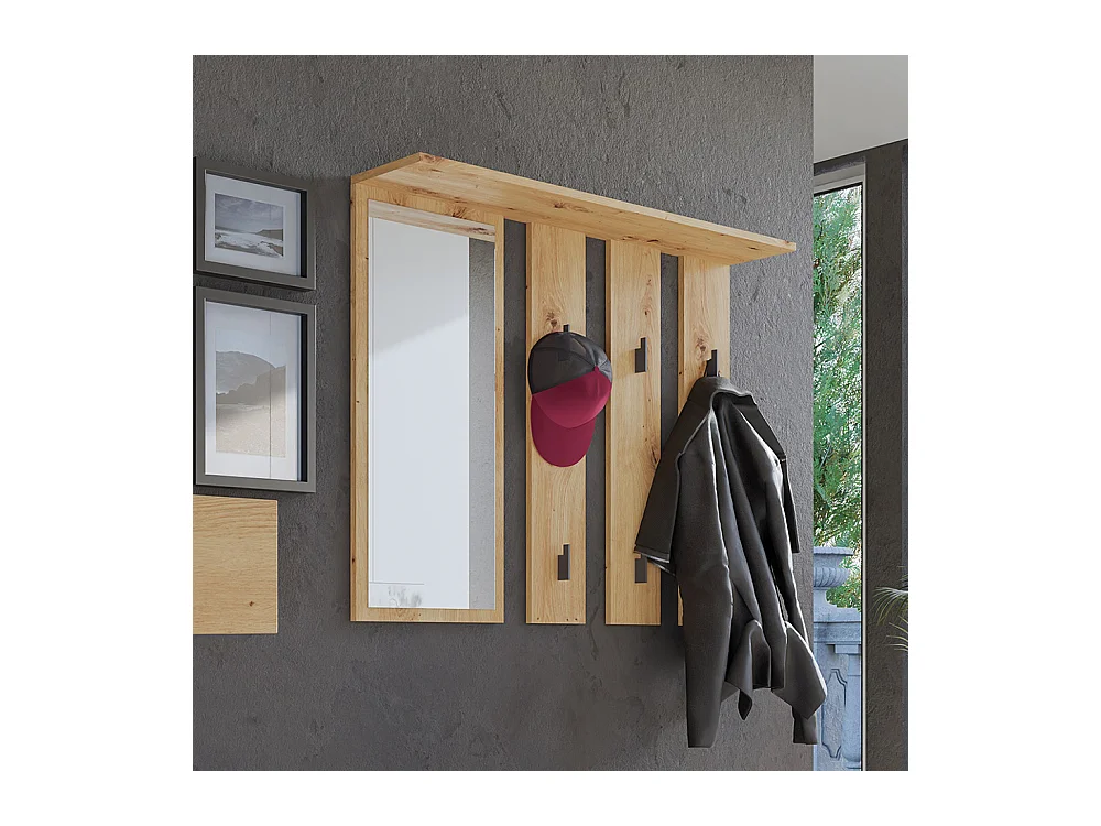 Appendiabiti a parete con specchio 100x81,5 cm rovere MIT9