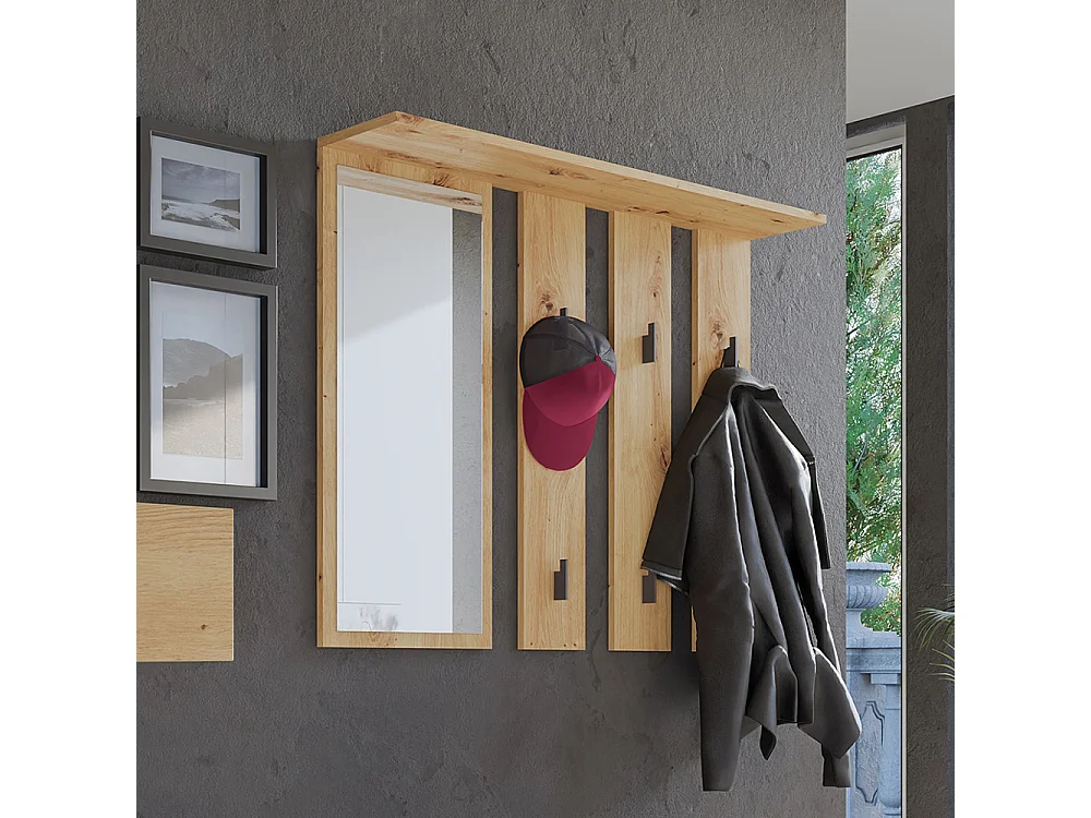 Appendiabiti a parete con specchio 100x81,5 cm rovere MIT9