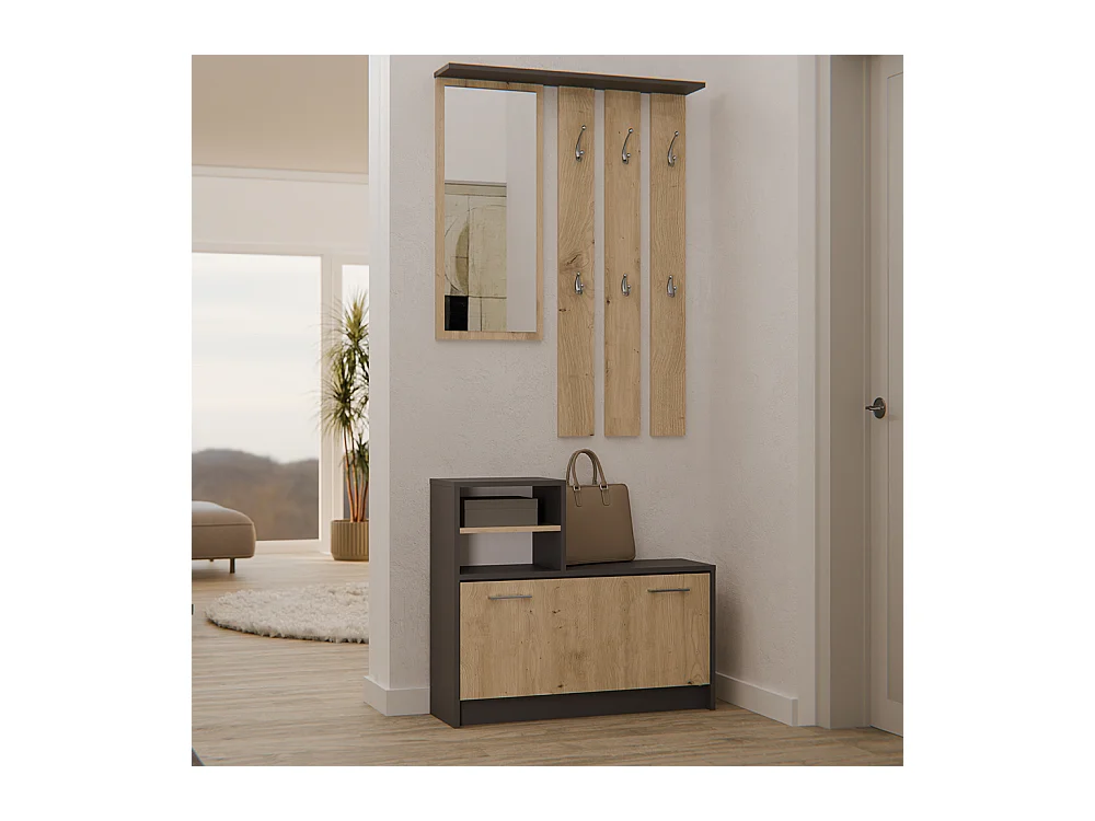 Mobile ingresso con specchio 85x180 cm rovere e antracite MIT1