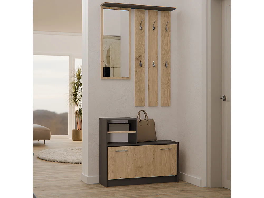 Mobile ingresso con specchio 85x180 cm rovere e antracite MIT1