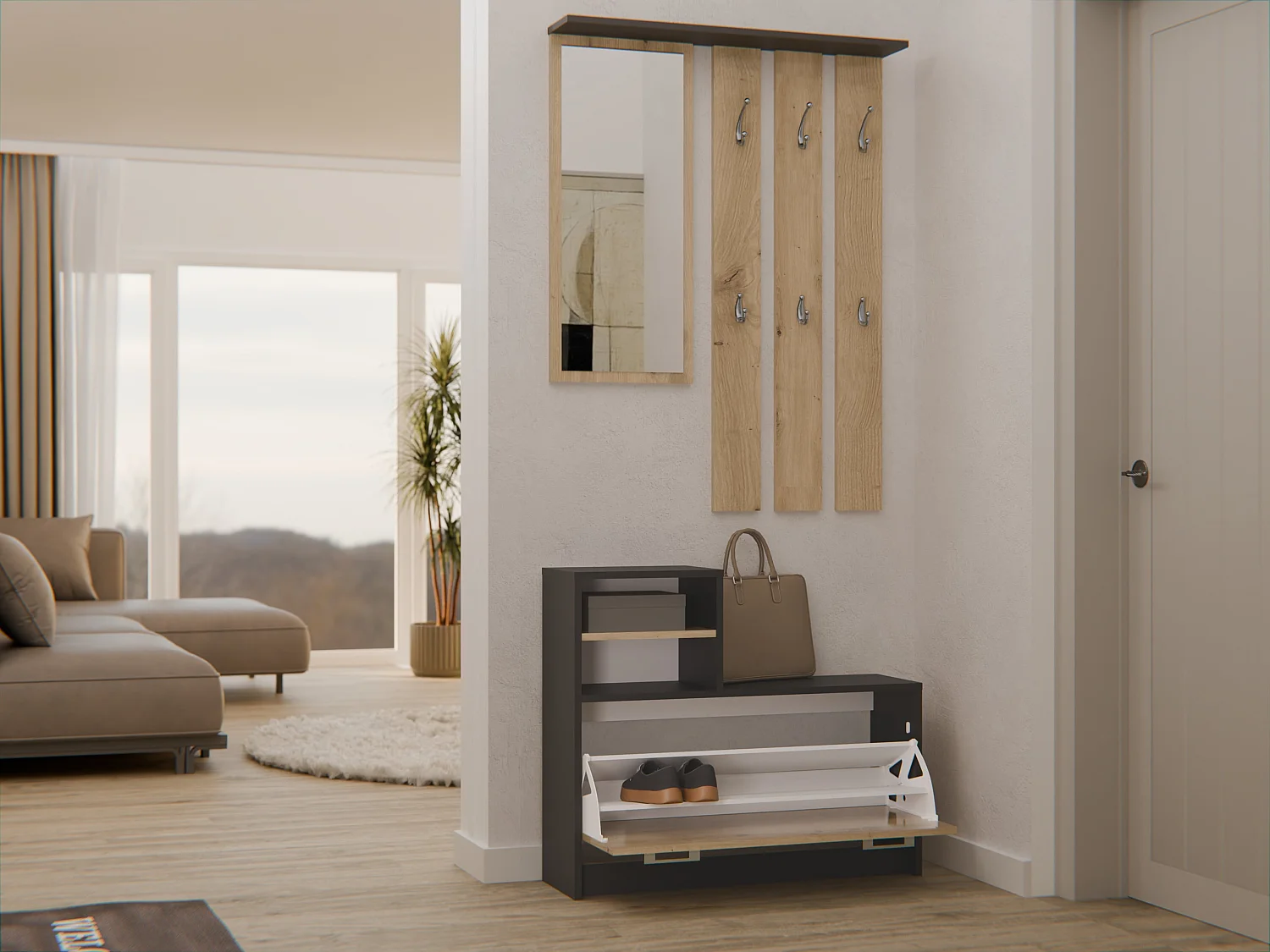 Mobile ingresso con specchio 85x180 cm rovere e antracite MIT1