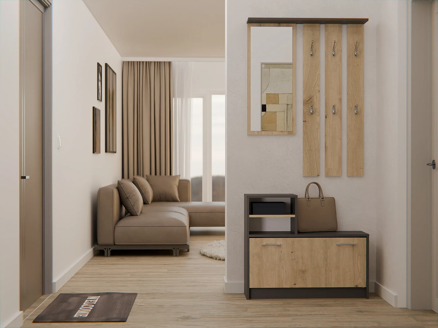 Mobile ingresso con specchio 85x180 cm rovere e antracite MIT1