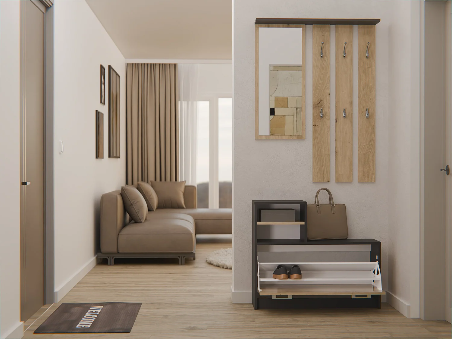 Mobile ingresso con specchio 85x180 cm rovere e antracite MIT1