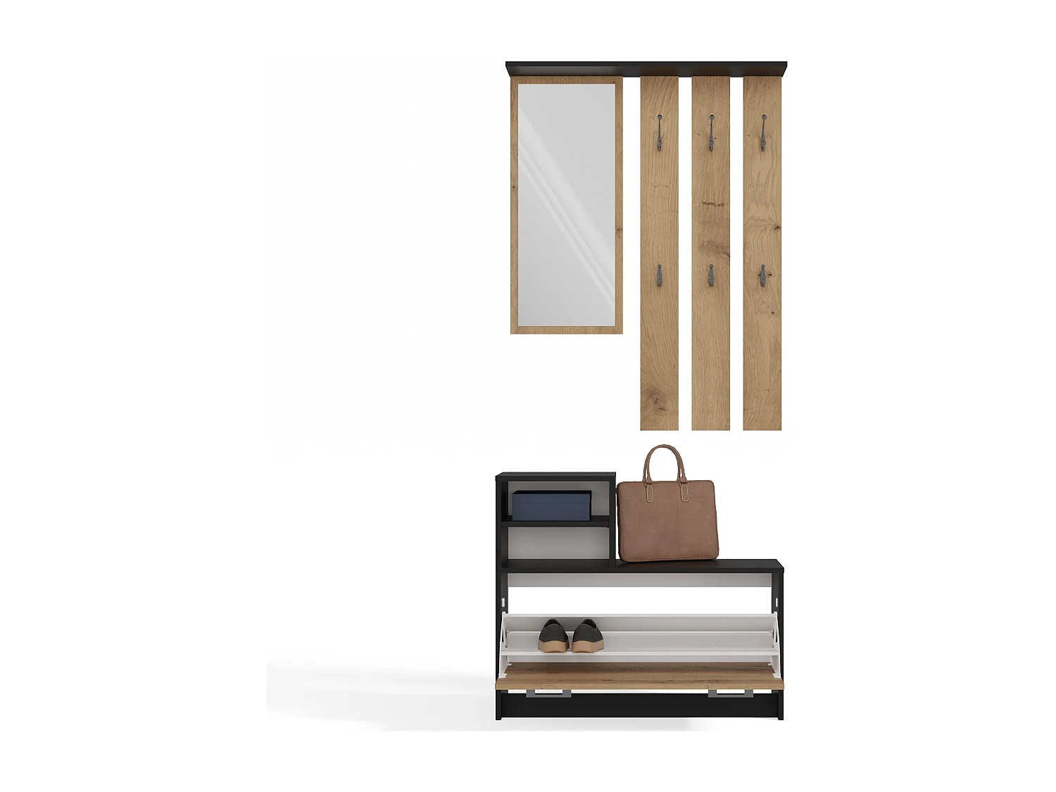 Mobile ingresso con specchio 85x180 cm rovere e antracite MIT1