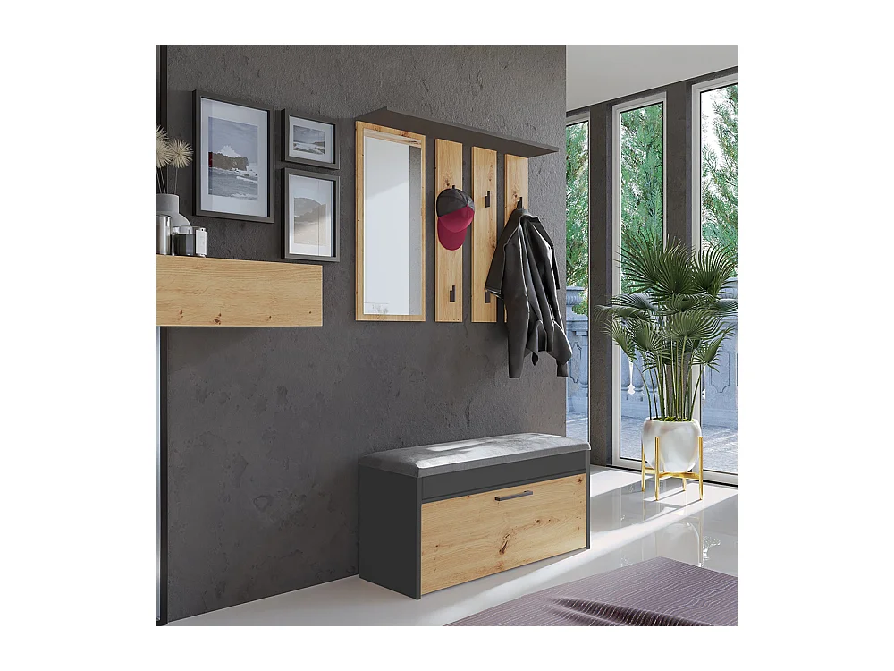Mobile ingresso con specchio e scarpiera rovere e antracite MIT5