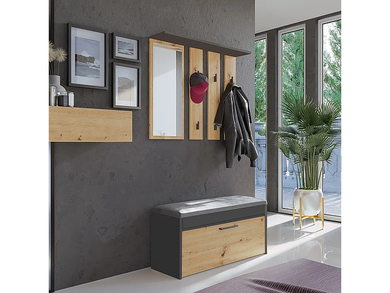 Mobile ingresso con specchio e scarpiera rovere e antracite MIT5