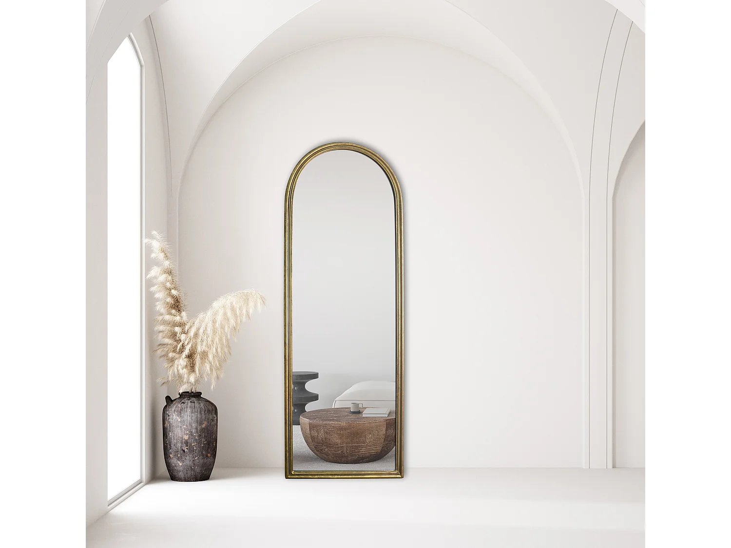 Miroir fenêtre en métal doré 170x60cm