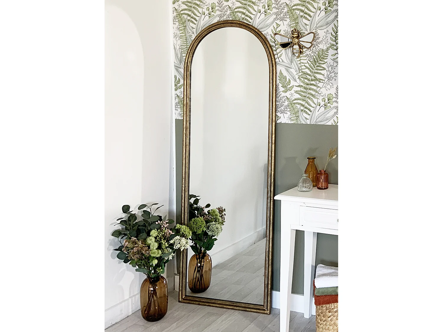 Miroir fenêtre en métal doré 170x60cm