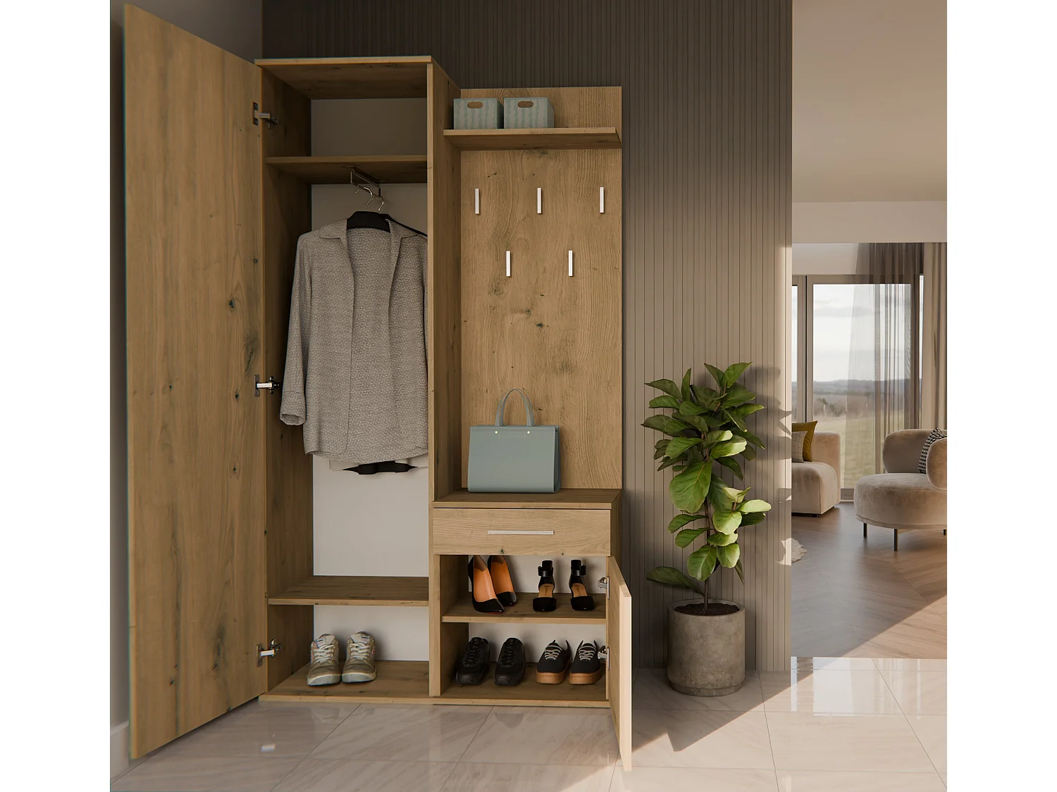 Mobile ingresso con specchio rovere MIT3