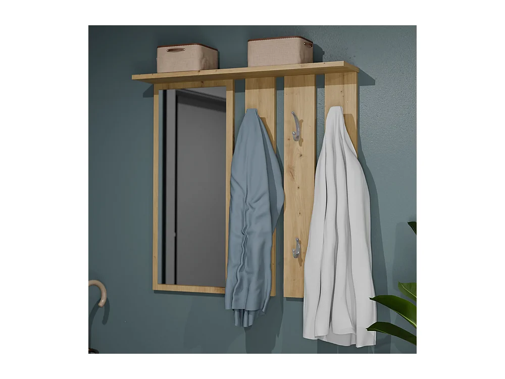 Appendiabiti a parete con specchio 85x82x15 cm rovere MIT7
