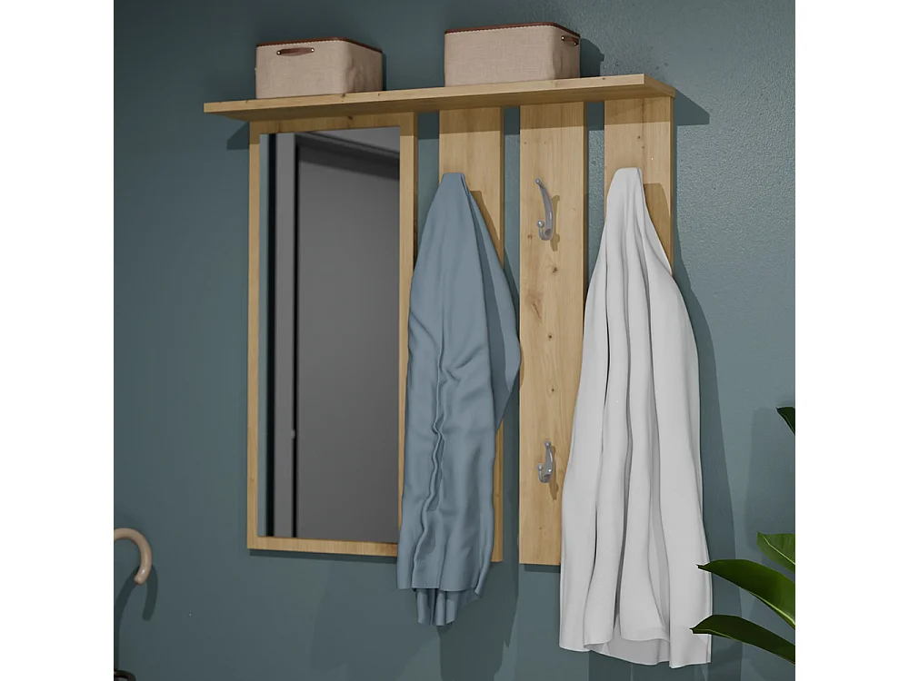 Appendiabiti a parete con specchio 85x82x15 cm rovere MIT7