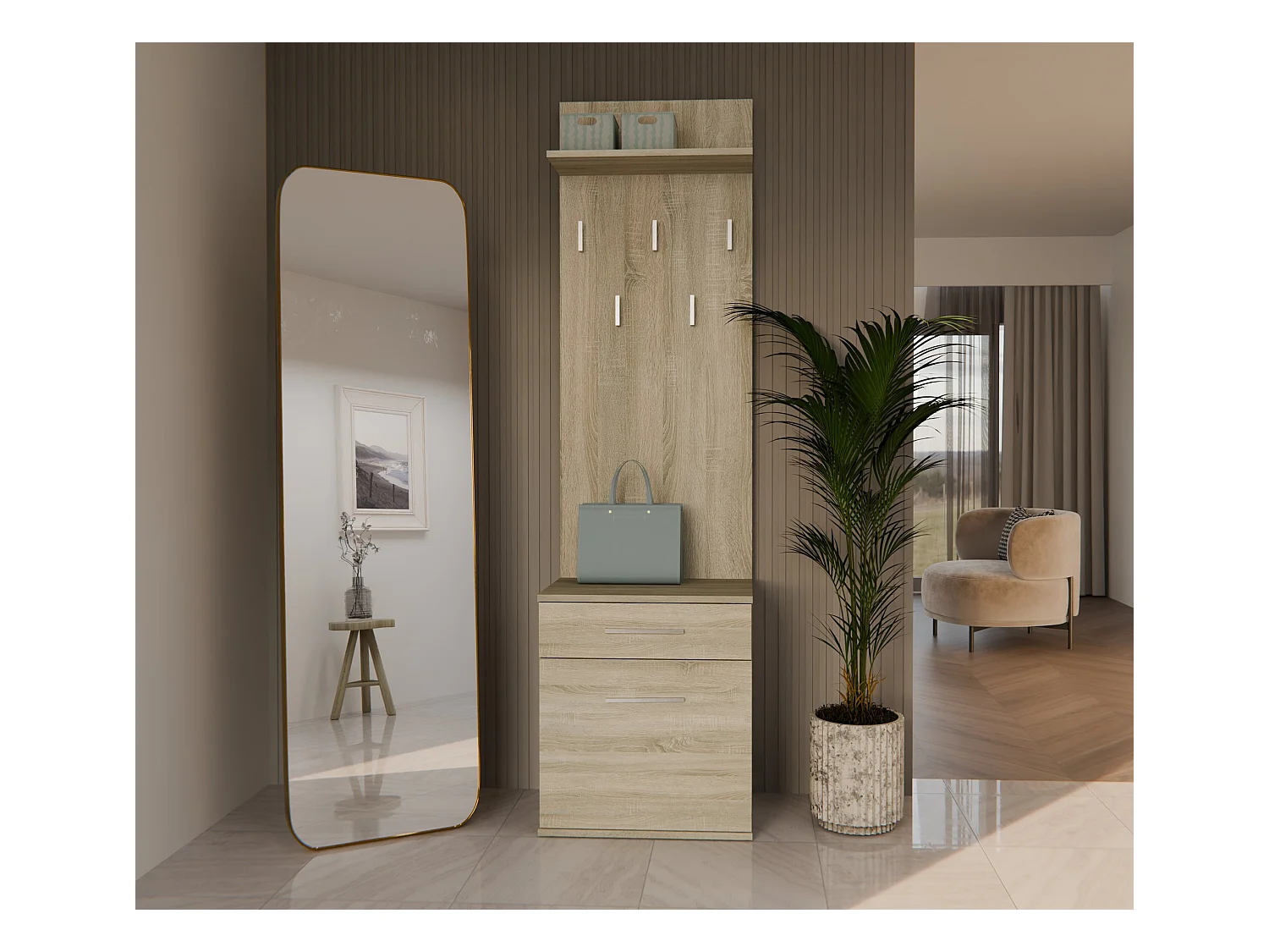 Appendiabiti con scarpiera moderno rovere chiaro MIT8