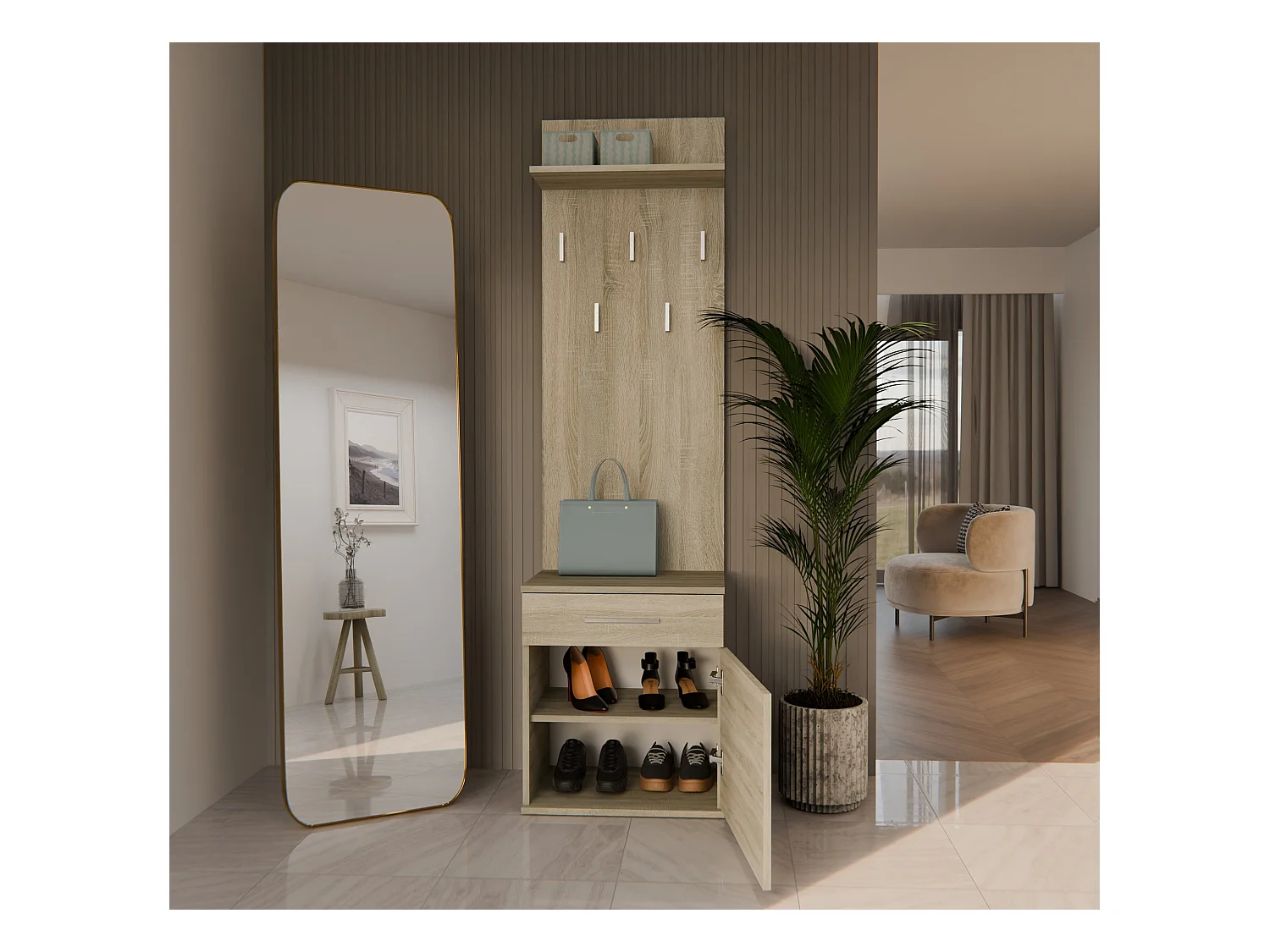 Appendiabiti con scarpiera moderno rovere chiaro MIT8