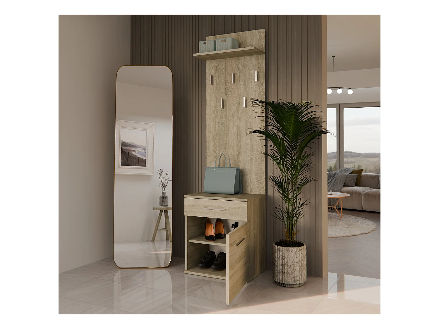 Appendiabiti con scarpiera moderno rovere chiaro MIT8