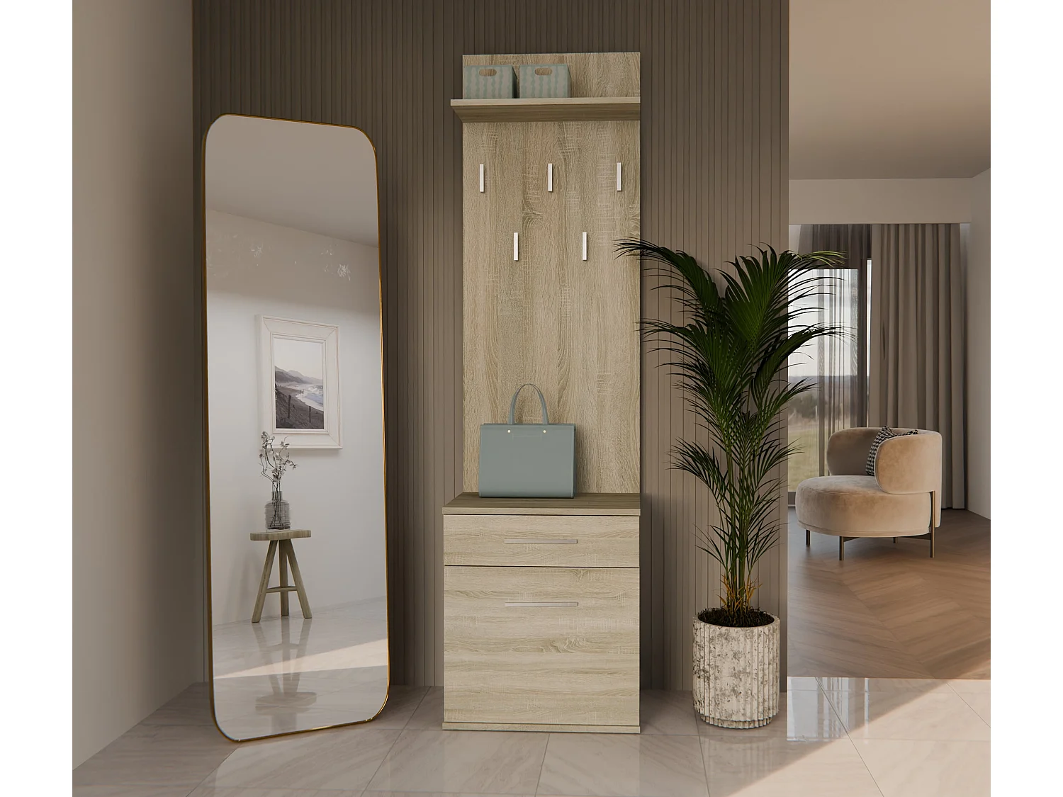 Appendiabiti con scarpiera moderno rovere chiaro MIT8