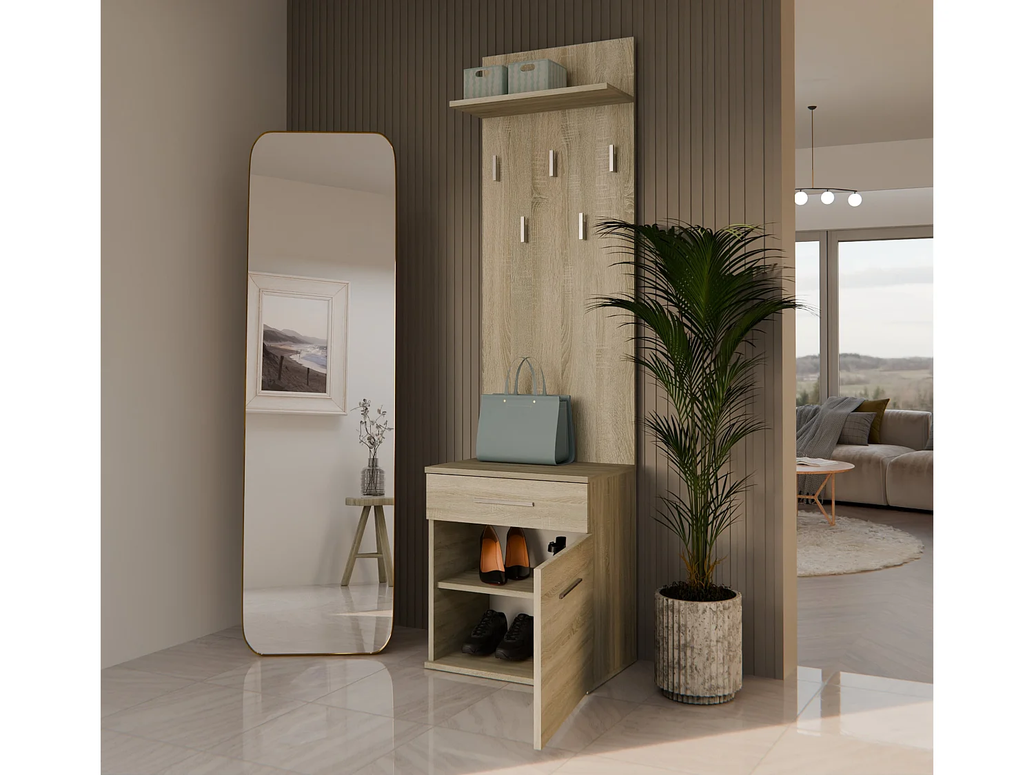 Appendiabiti con scarpiera moderno rovere chiaro MIT8