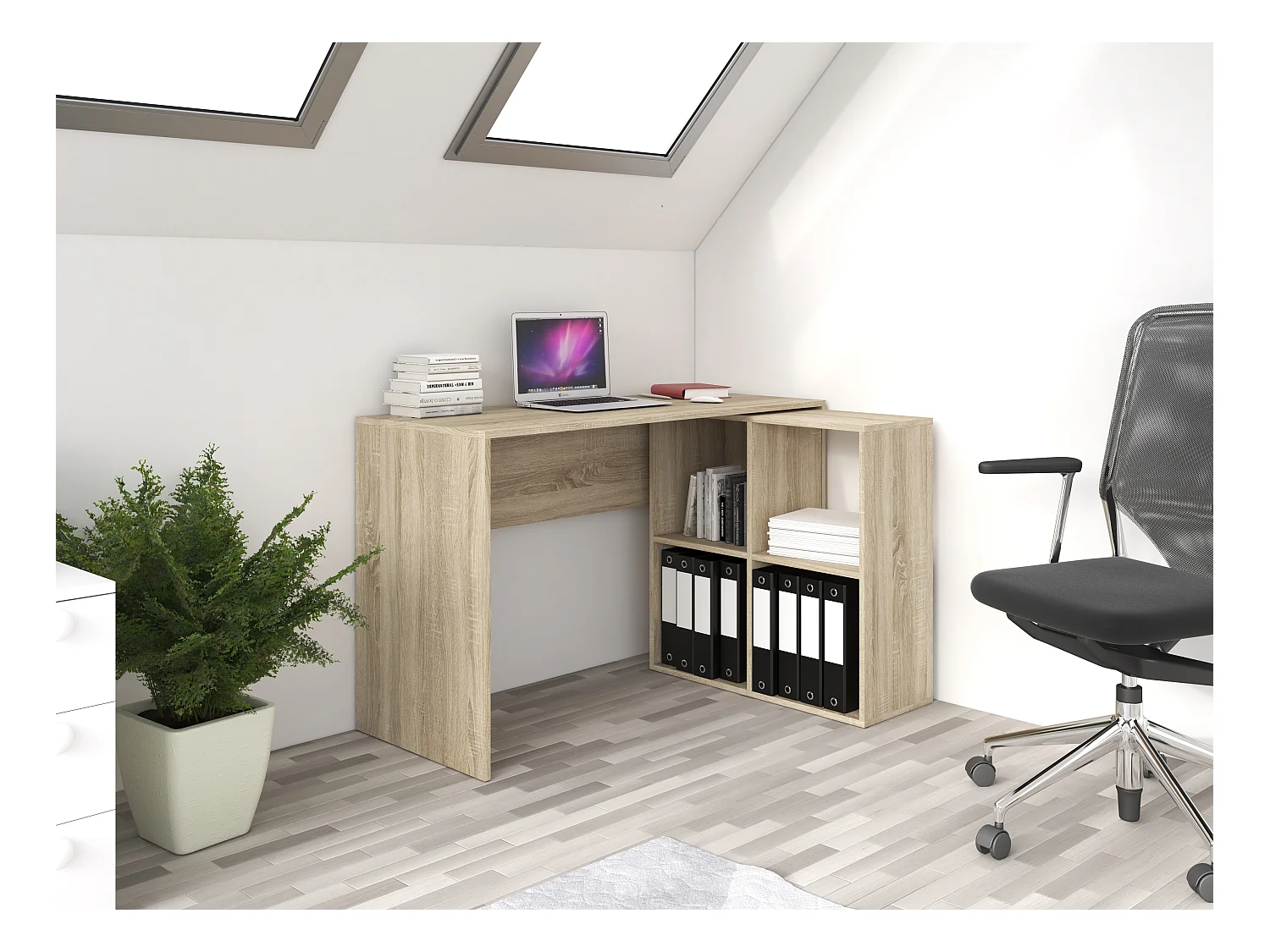 Scrivania angolare con libreria bassa rovere SCT5