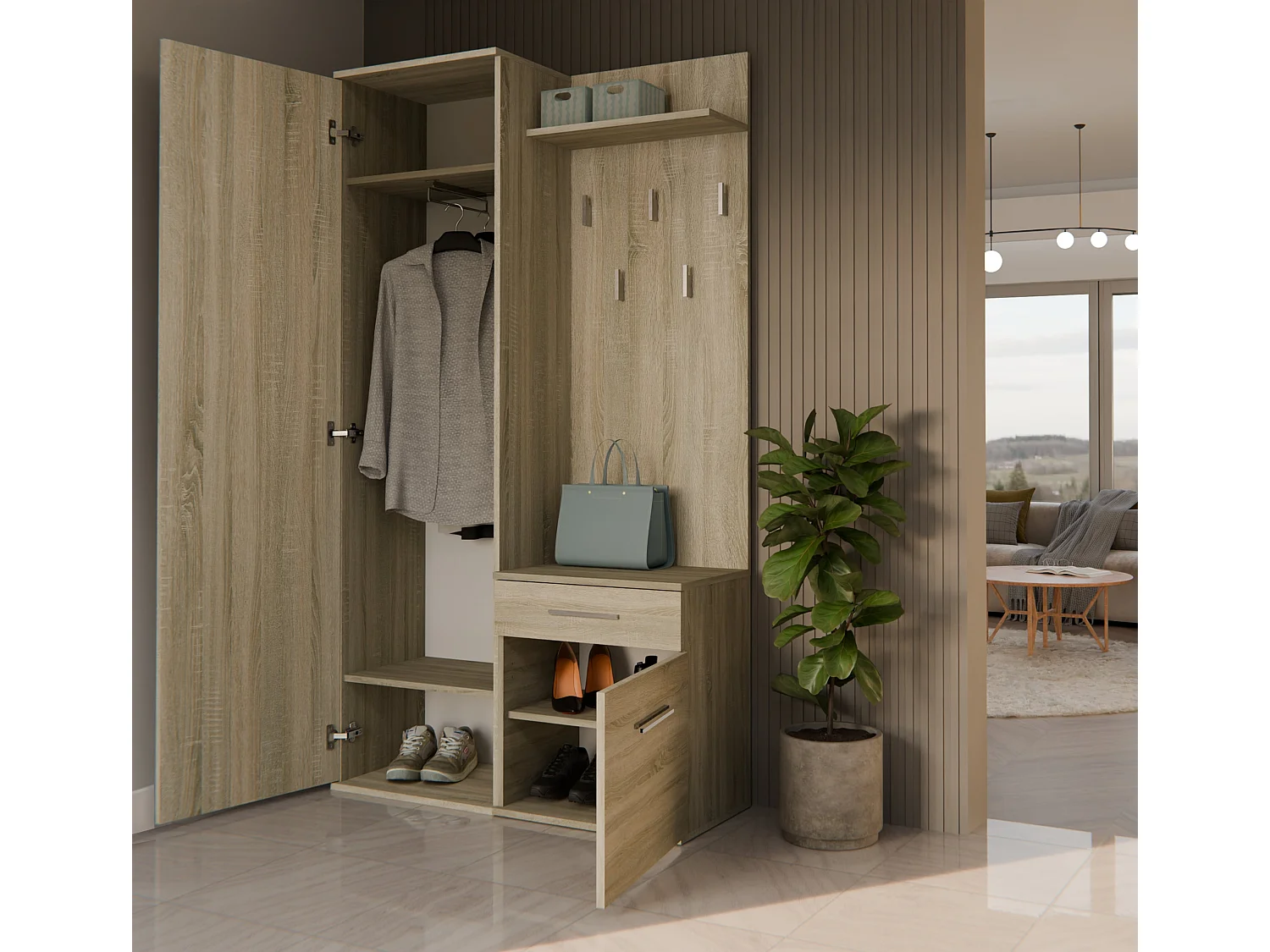 Mobile ingresso con specchio rovere chiaro MIT3