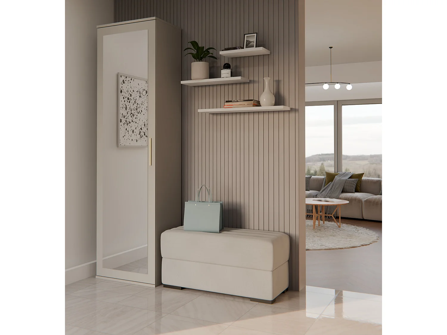 Armadio guardaroba per ingresso beige MIT4