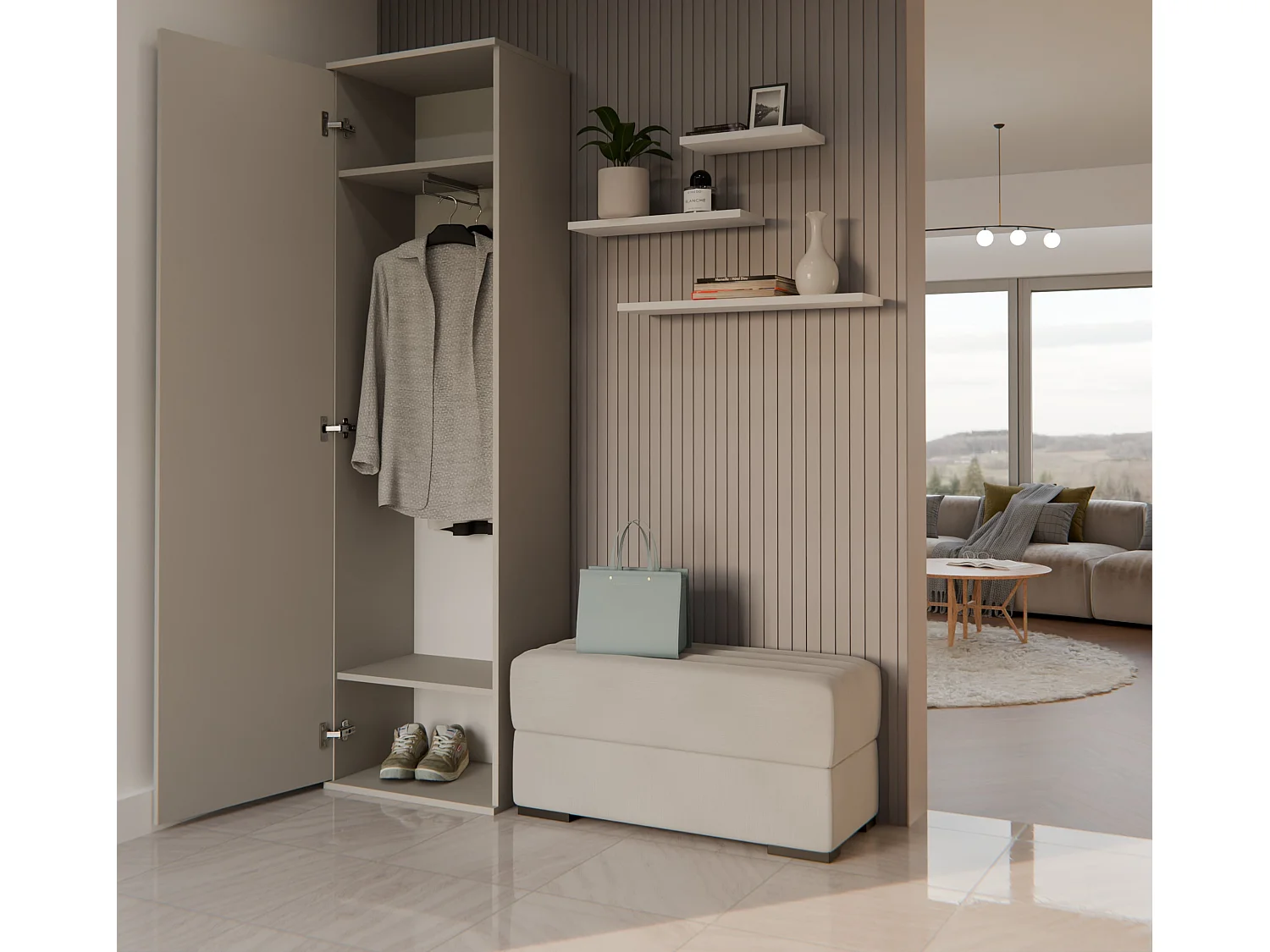 Armadio guardaroba per ingresso beige MIT4