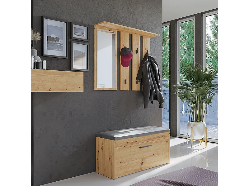Mobile ingresso con specchio e scarpiera rovere MIT5