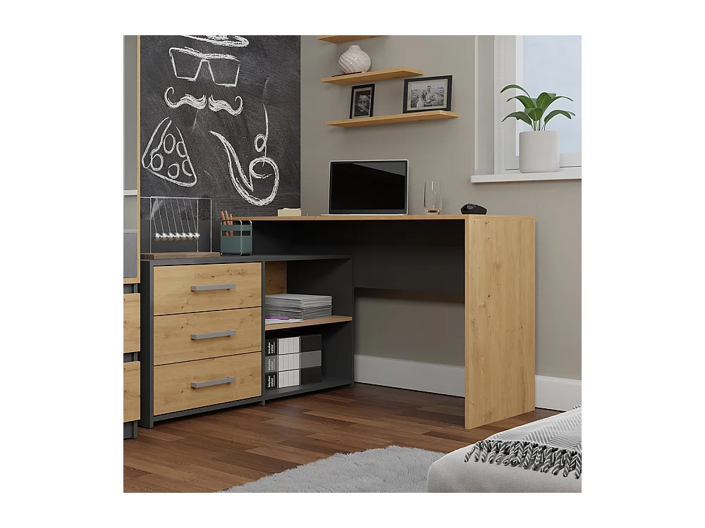 Scrivania angolare moderna con 3 cassetti rovere e antracite SCT7