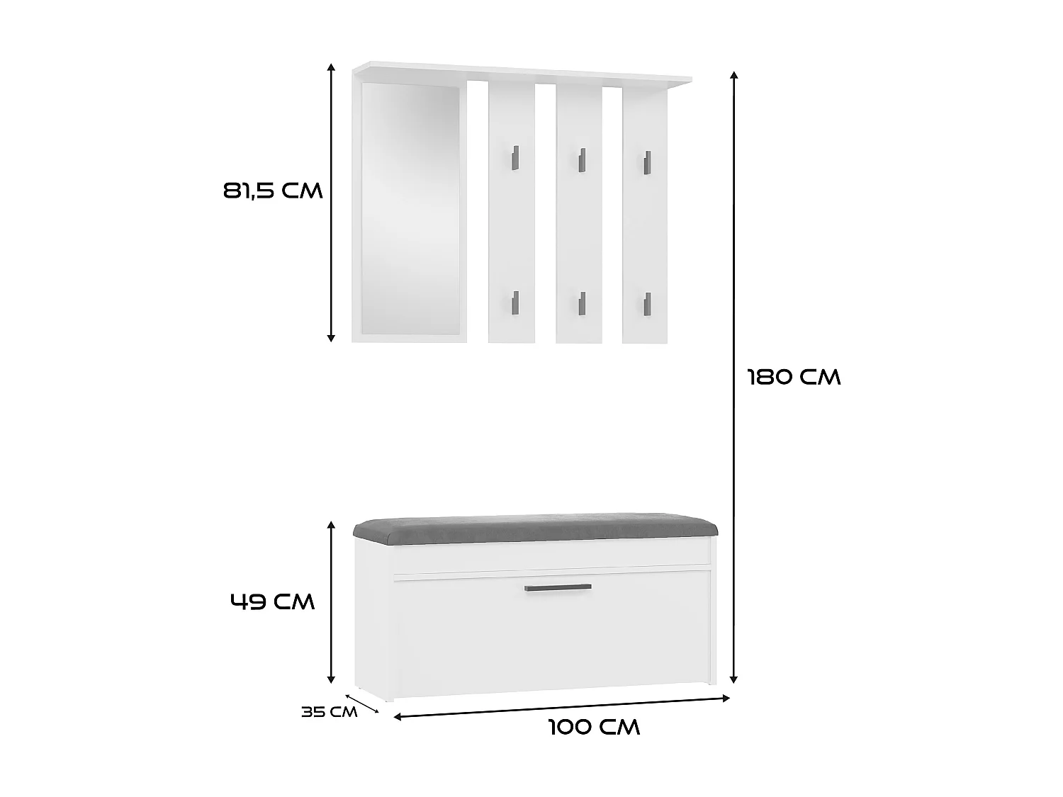 Mobile ingresso con specchio e scarpiera bianco MIT5