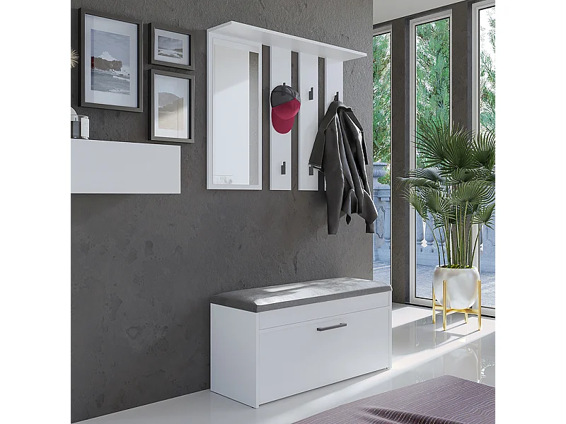 Mobile ingresso con specchio e scarpiera bianco MIT5