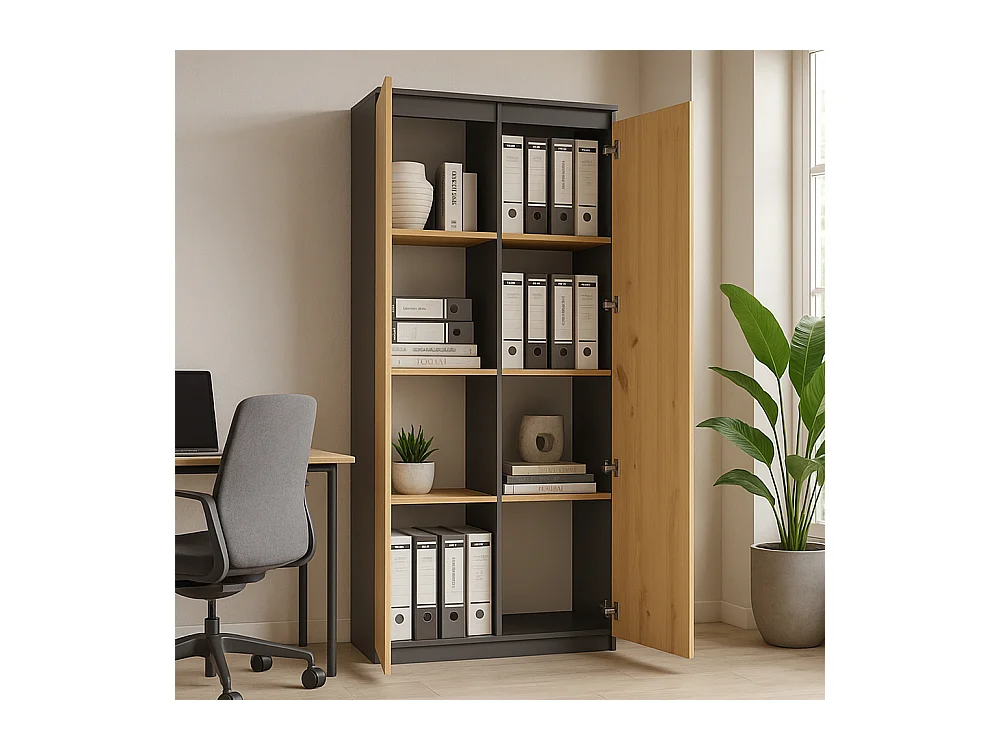 Libreria con ante moderna 80x180x35 cm rovere e antracite LBT5