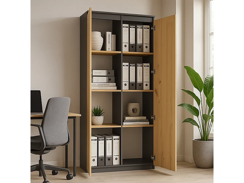 Libreria con ante moderna 80x180x35 cm rovere e antracite LBT5