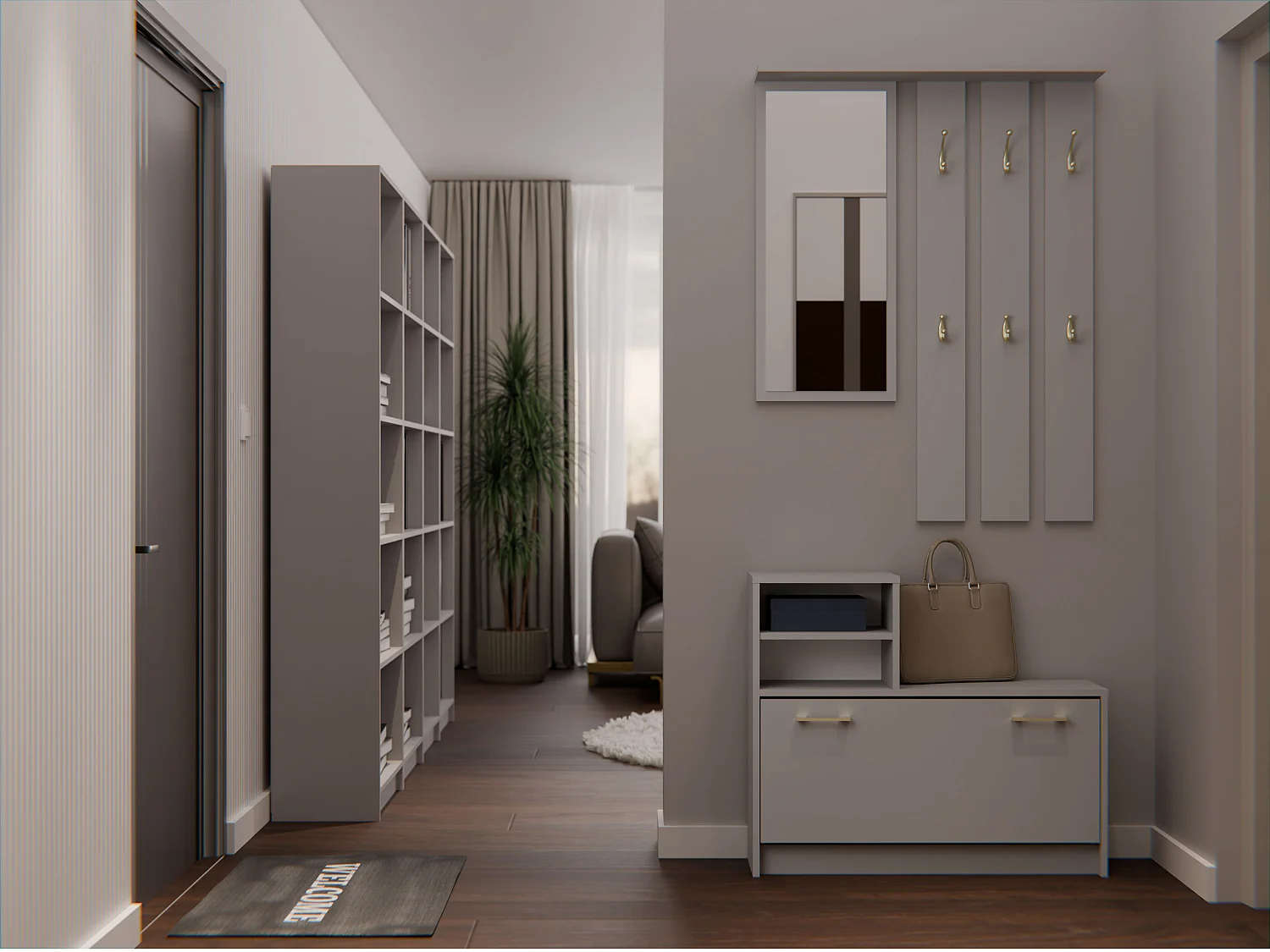 Mobile ingresso con specchio 85x180 cm argilla MIT1