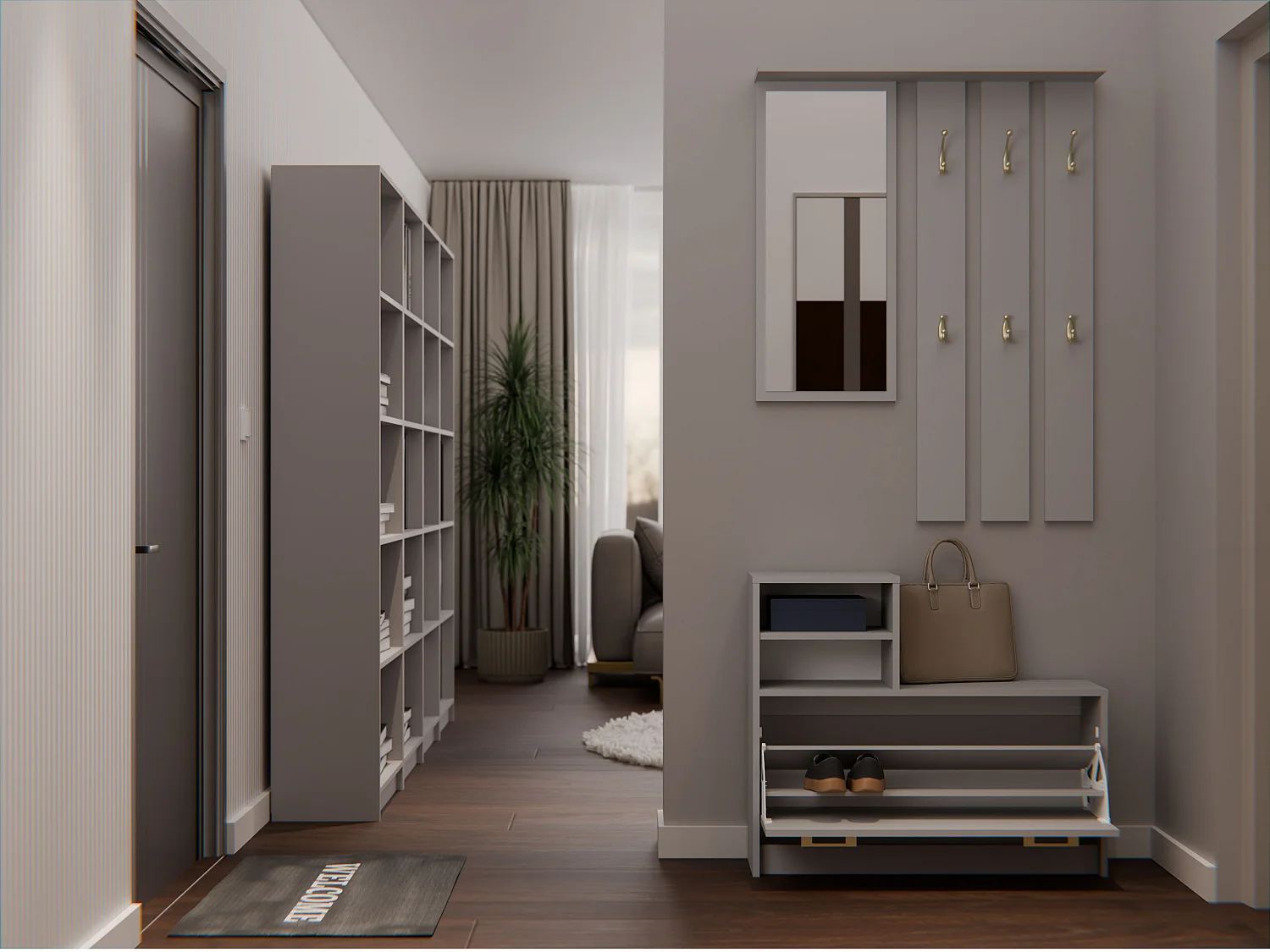 Mobile ingresso con specchio 85x180 cm argilla MIT1