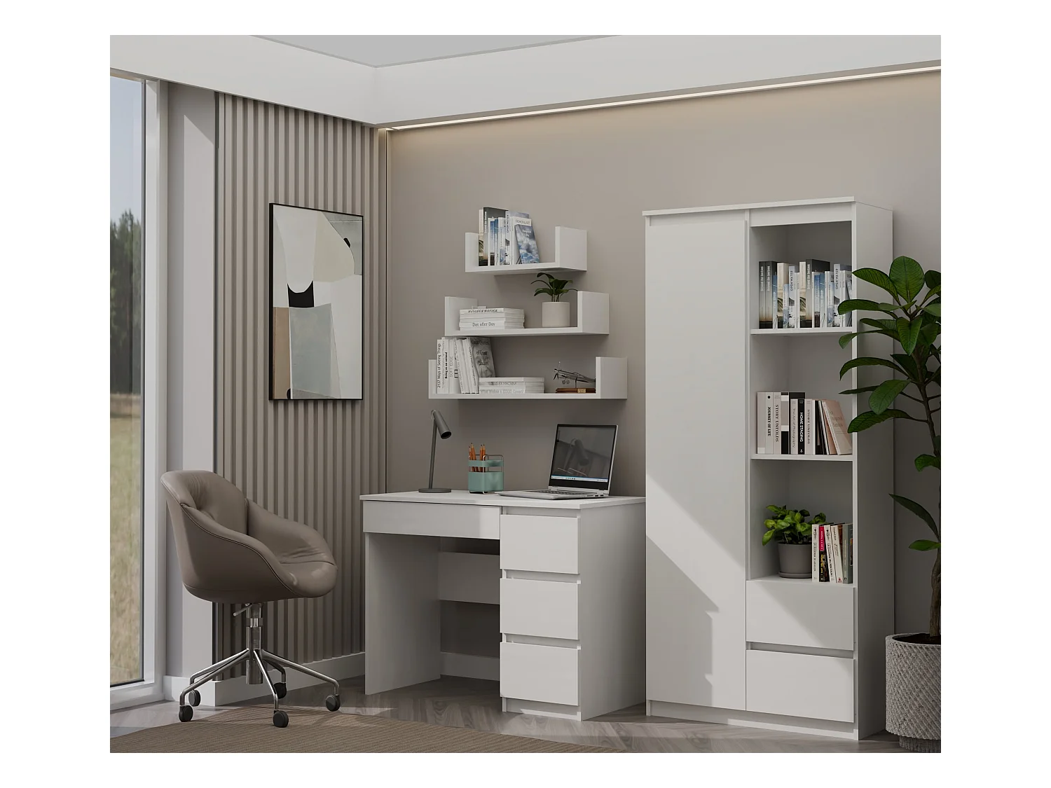 Scrivania moderna con cassetti a destra 98x76x51 cm bianca SCT4