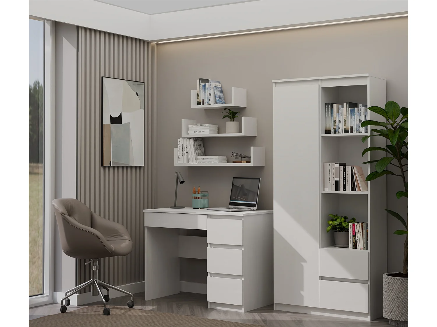 Scrivania moderna con cassetti a destra 98x76x51 cm bianca SCT4