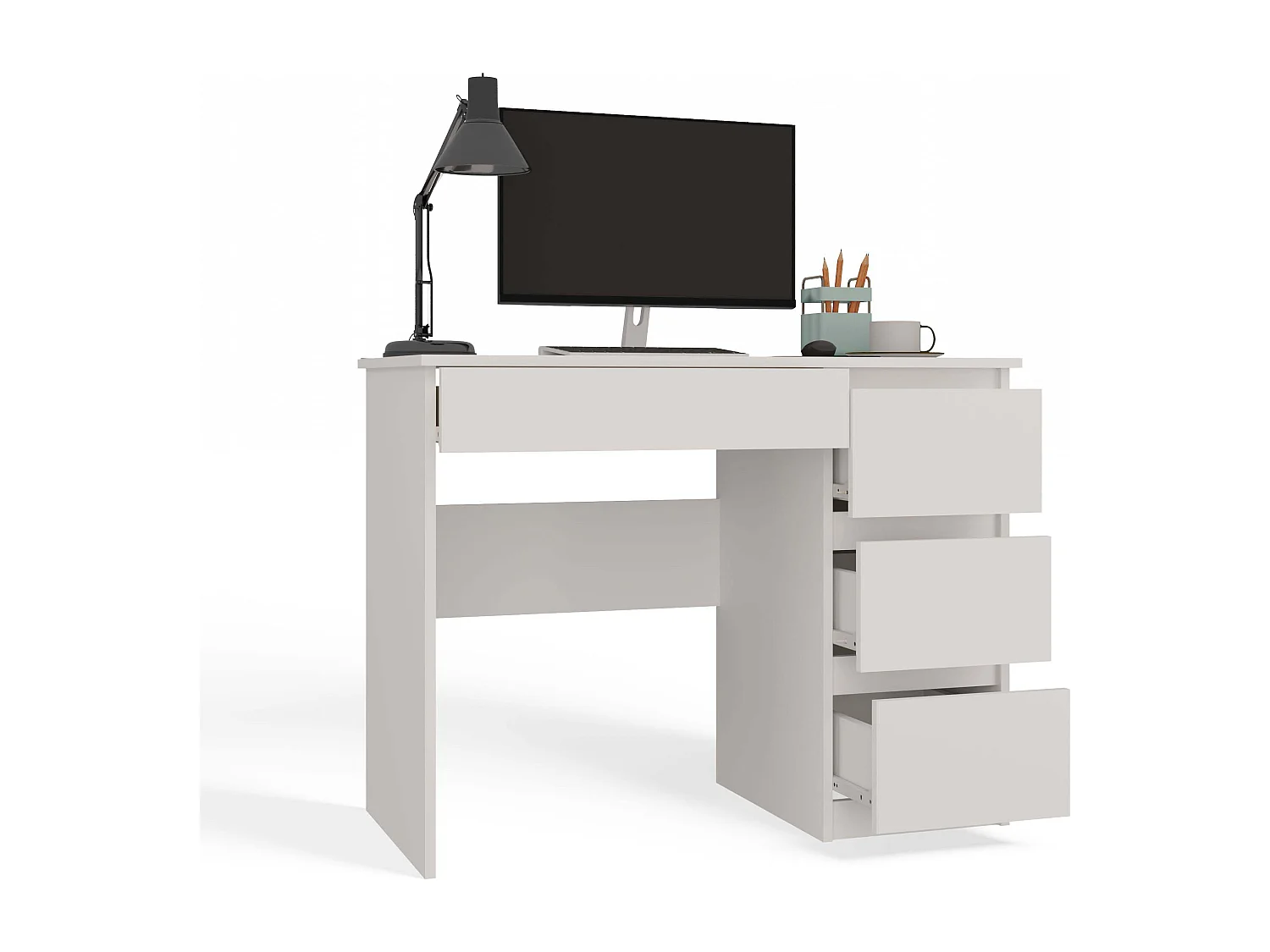 Scrivania moderna con cassetti a destra 98x76x51 cm bianca SCT4