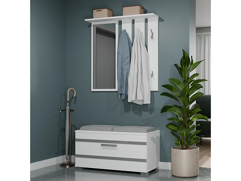 Mobile ingresso appendiabiti e scarpiera bianco e grigio MIT2