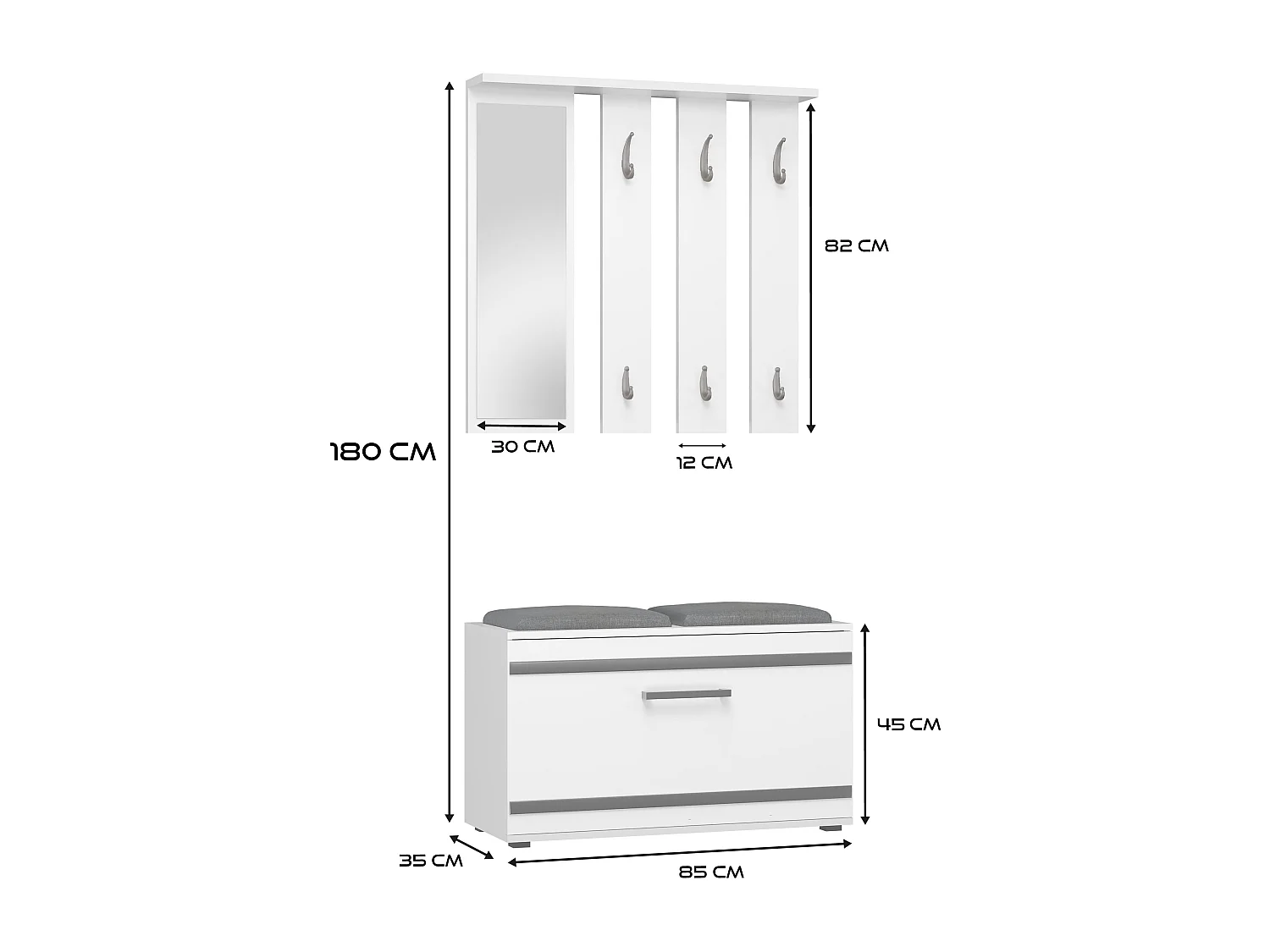 Mobile ingresso appendiabiti e scarpiera bianco e grigio MIT2