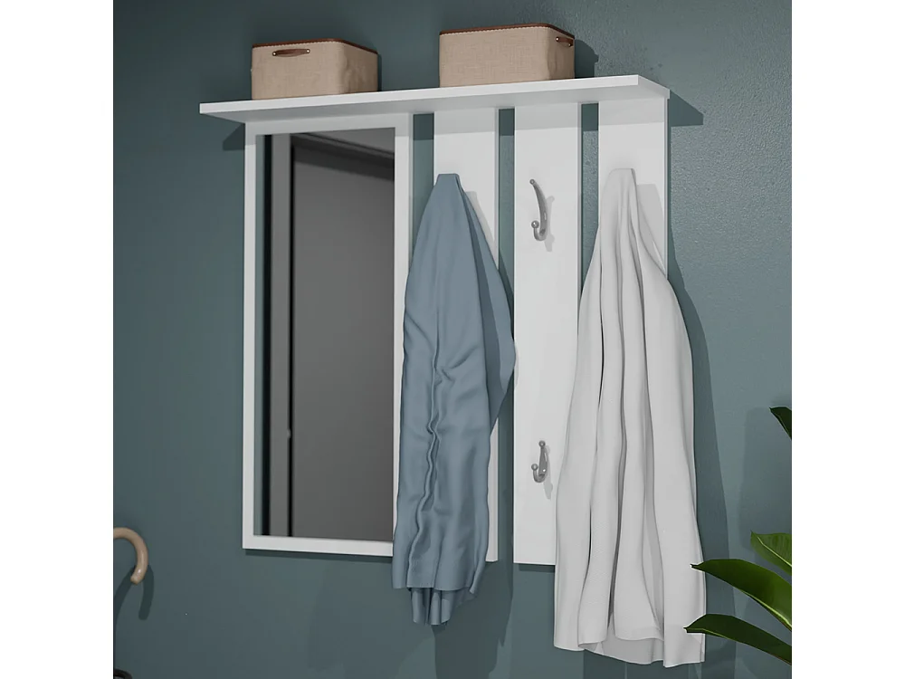 Appendiabiti a parete con specchio 85x82x15 cm bianco MIT7