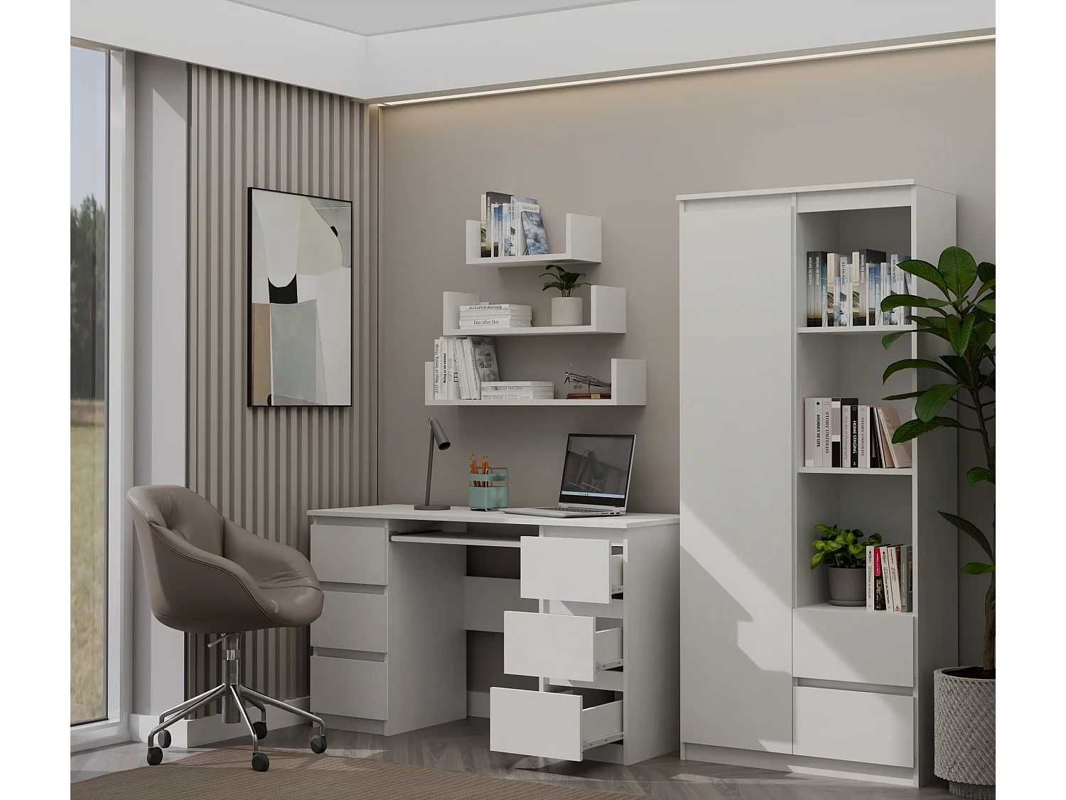 Scrivania moderna con cassetti 130x76x51 cm bianca SCT2