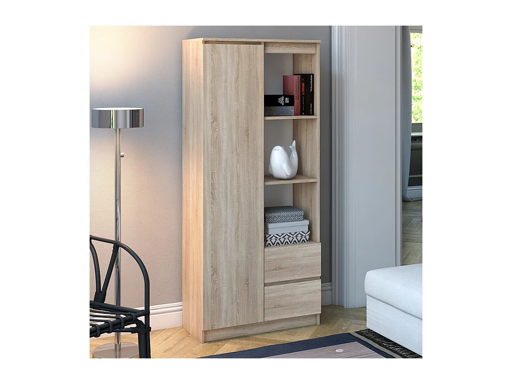 Libreria moderna 80x180x35 cm con anta e cassetti rovere chiaro LBT7