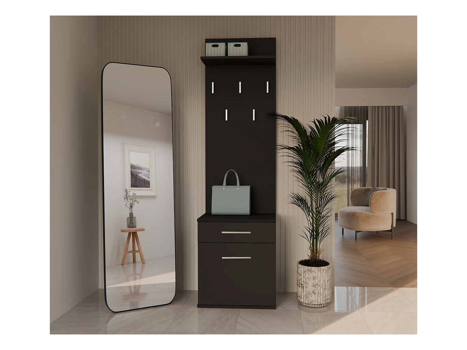 Appendiabiti con scarpiera moderno nero MIT8