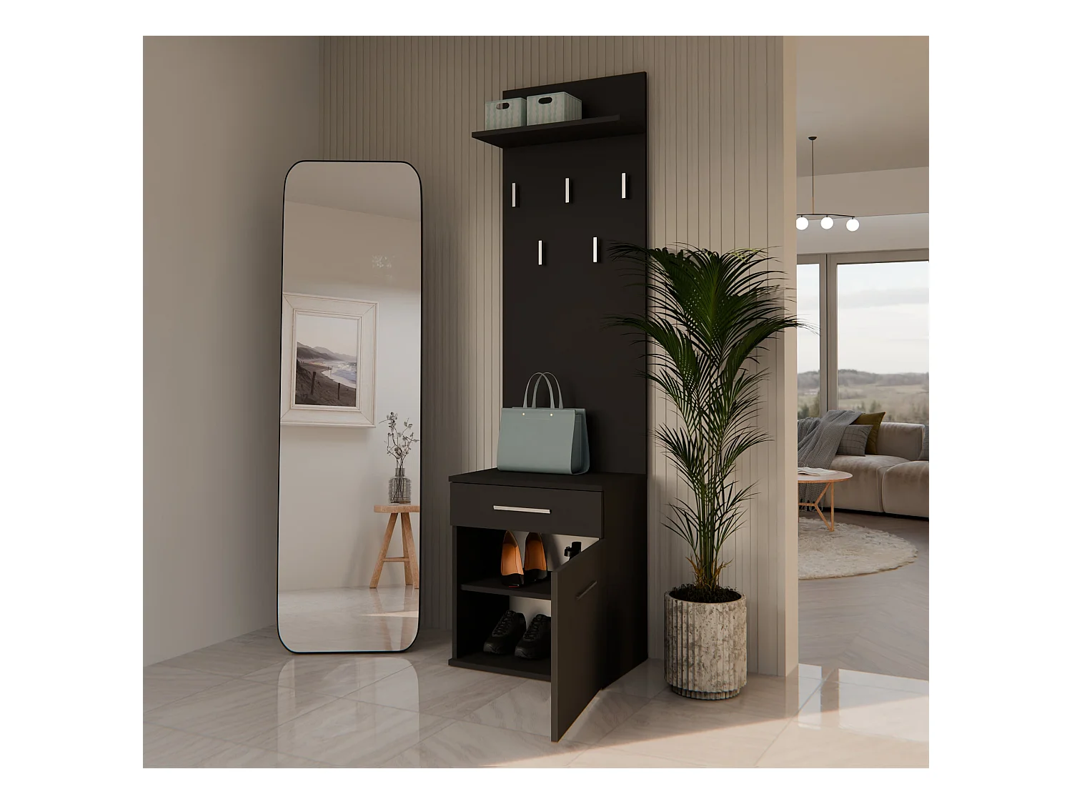 Appendiabiti con scarpiera moderno nero MIT8