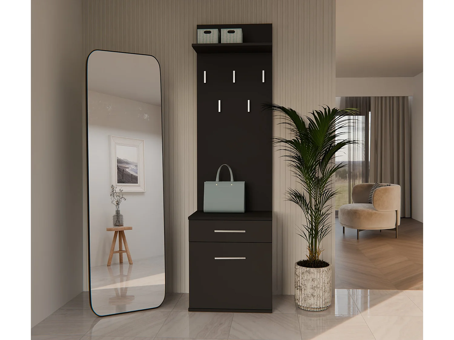 Appendiabiti con scarpiera moderno nero MIT8