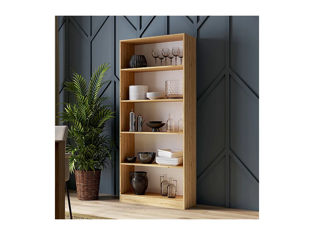 Libreria moderna 80x182x30 cm con 4 ripiani rovere naturale LBT3