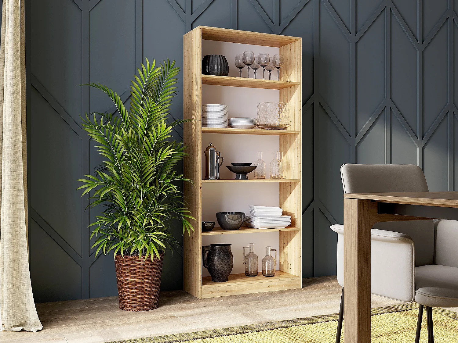 Libreria moderna 80x182x30 cm con 4 ripiani rovere naturale LBT3