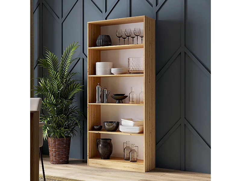 Libreria moderna 80x182x30 cm con 4 ripiani rovere naturale LBT3