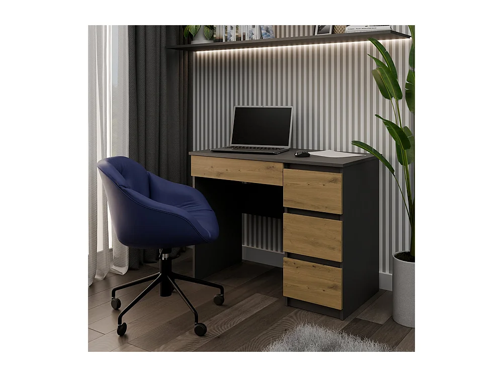 Scrivania moderna con cassetti a destra 98x76x51 cm rovere e antracite SCT4