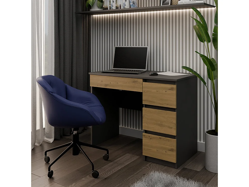 Scrivania moderna con cassetti a destra 98x76x51 cm rovere e antracite SCT4