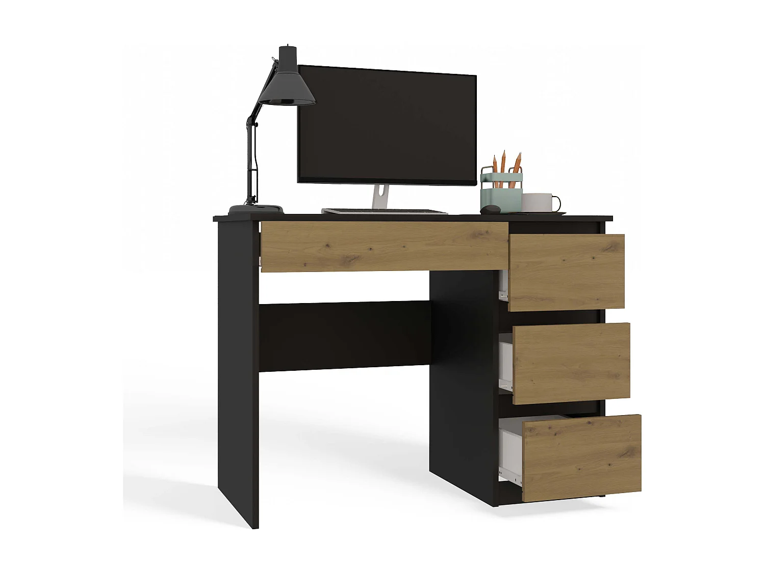 Scrivania moderna con cassetti a destra 98x76x51 cm rovere e antracite SCT4